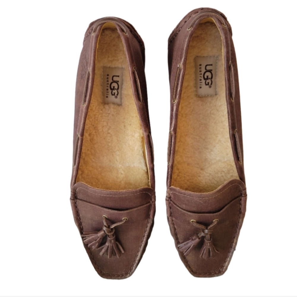 UGG Voyageur metallic bronze women's loafers